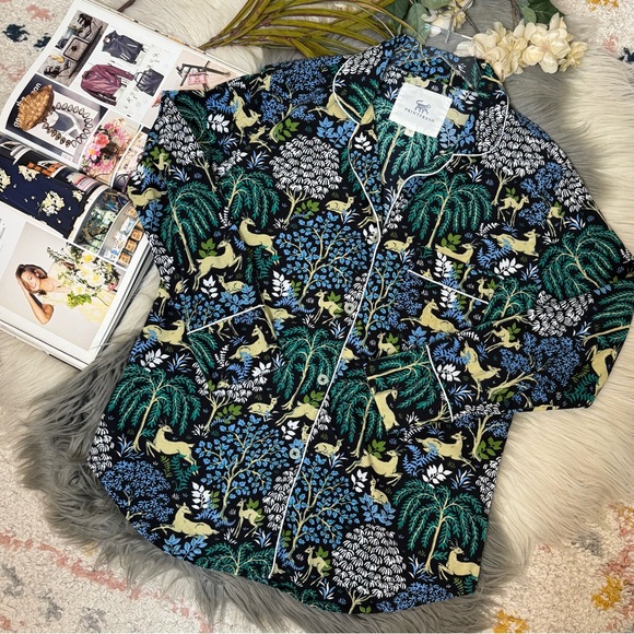 Print Fresh Dashing Deer Print Women’s Piped Organic Cotton Pajama Top Sz XS - Picture 13 of 13